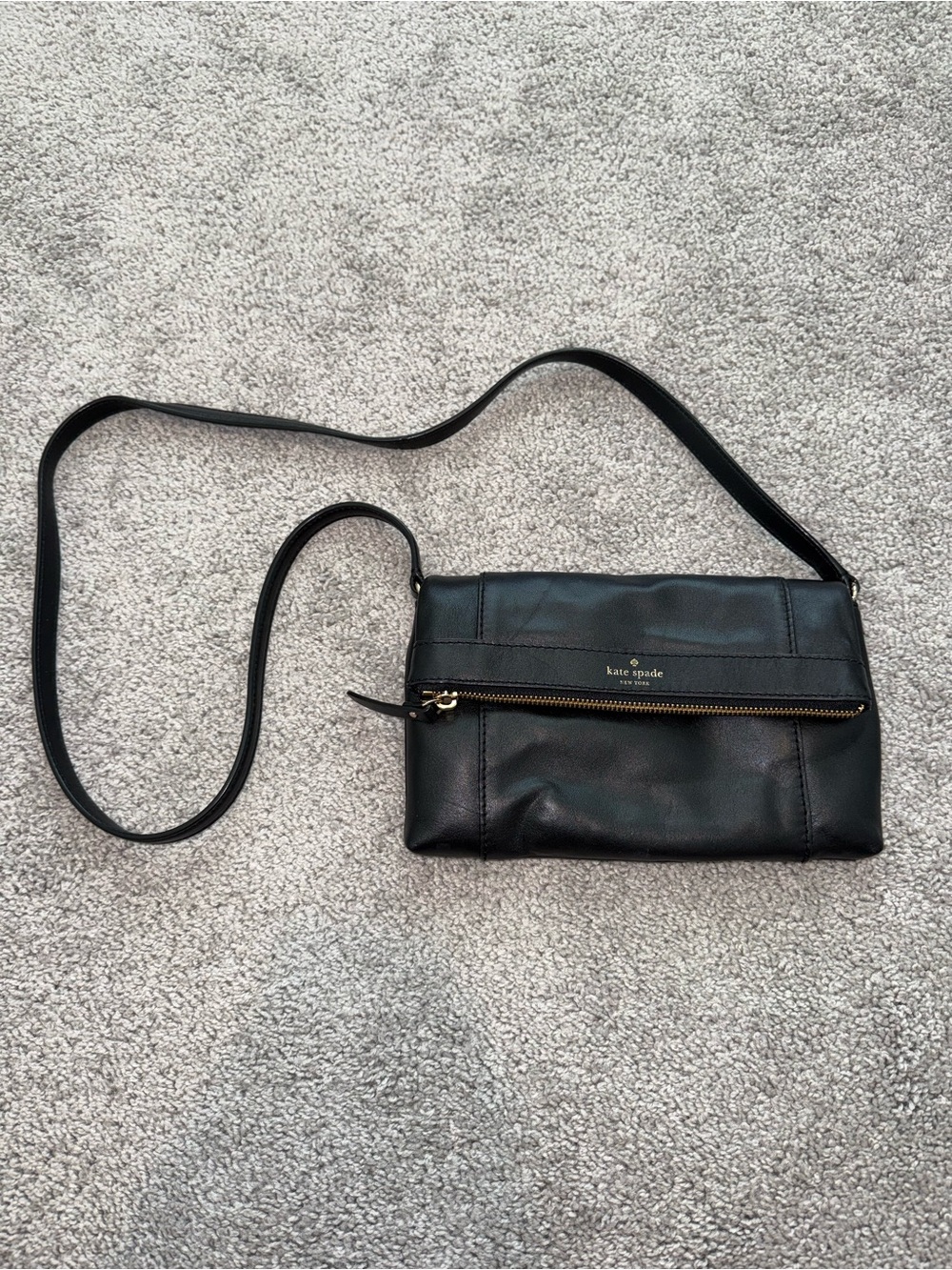 kate spade Black Leather Zip-Front Crossbody